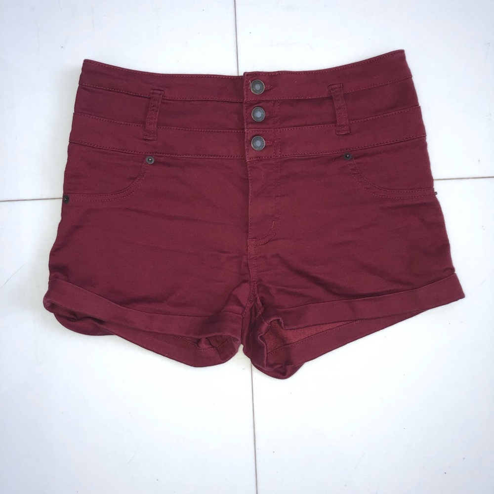 High Rise Maroon Shorts
